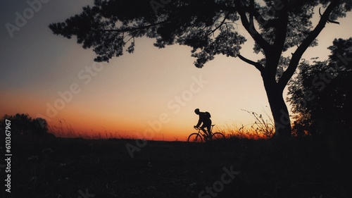 A vintage silhouette shot of a cyclist