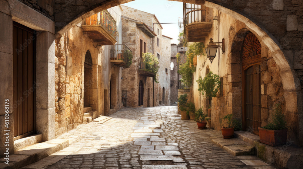 Obraz premium Captivating allure of a medieval town in Merengue, Spain. Generative AI