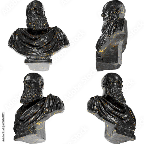 Marcantonio Ruzzini Black glossy marble and gold statue. Perfect for graphic design, promotions. photo