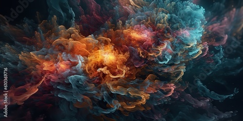 AI Generated. AI Generative. Illustration of holi smoke abstract graphic art with space galaxy cosmos inspirational vibe. Graphic Art © Graphic Warrior