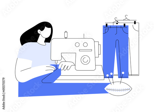 Sewing jeans abstract concept vector illustration.