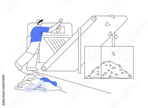 Used textile shredding abstract concept vector illustration.