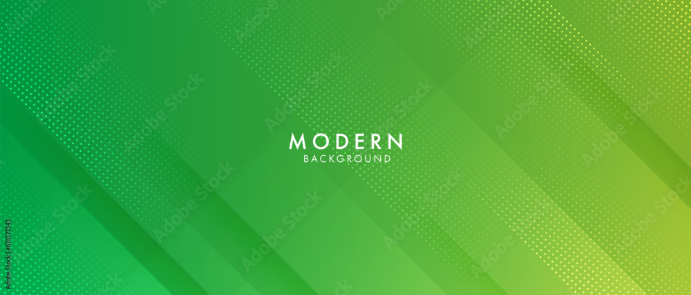 abstract green banner background with diagonal stripes and dot halftone. vector illustration