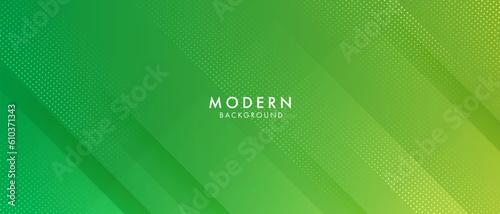 abstract green banner background with diagonal stripes and dot halftone. vector illustration