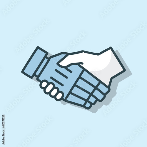 Collaboration of humans and machines, human hand with robot hand icon