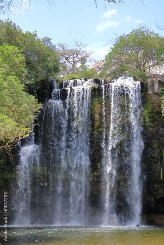Front view of the idyllic Llano de Cortes waterfall near Bagaces  Costa Rica