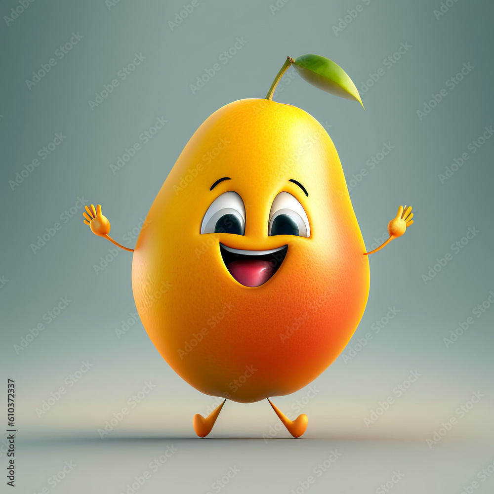 Cute Cartoon mango fruit Character. Generative Ai