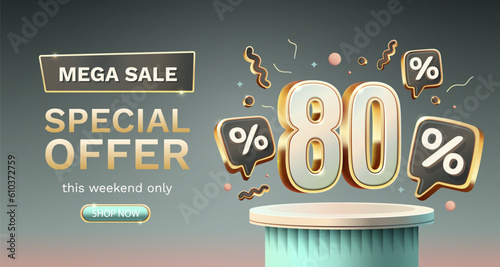 Save offer, 80 off sale banner. Sign board promotion. Vector illustration