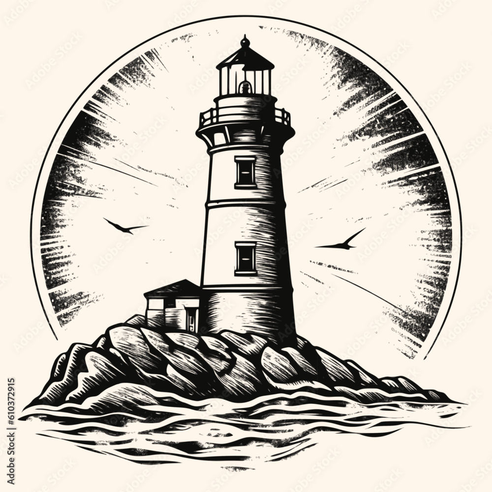 Lighthouse logo formed with simple and modern shape, drawing elegant minimalist style