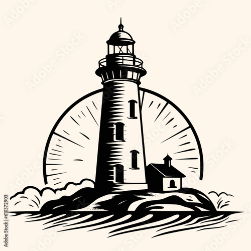Lighthouse logo formed with simple and modern shape, drawing elegant minimalist style