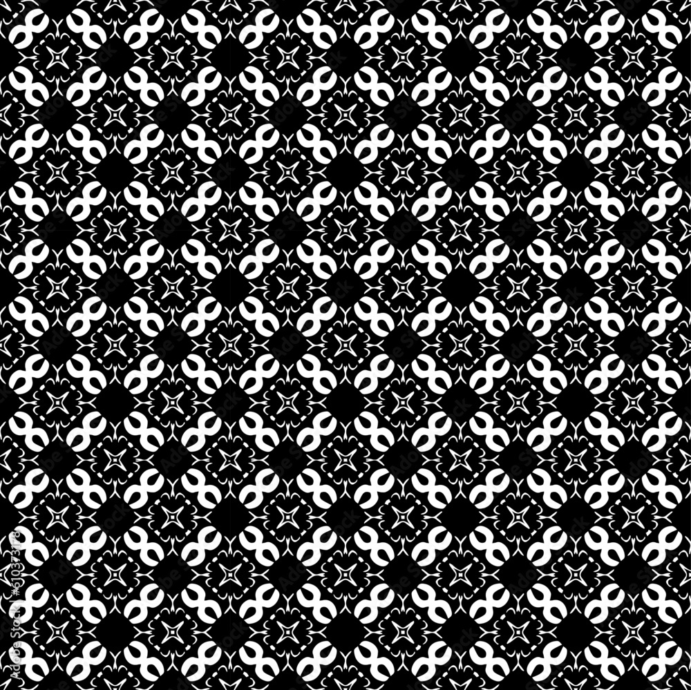 Black and white seamless pattern texture. Greyscale ornamental graphic design. Mosaic ornaments. Pattern template. Vector illustration. EPS10. Black and white seamless pattern texture. Greyscale ornamental graphic design. Mosaic ornaments. Pattern template. Vector illustration. EPS10.
