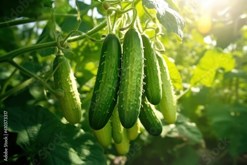 Green cucumber plant. Illustration AI Generative.