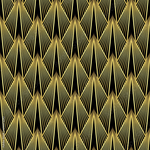 Art Deco Pattern. Vector background in 1920s style. Gold black texture