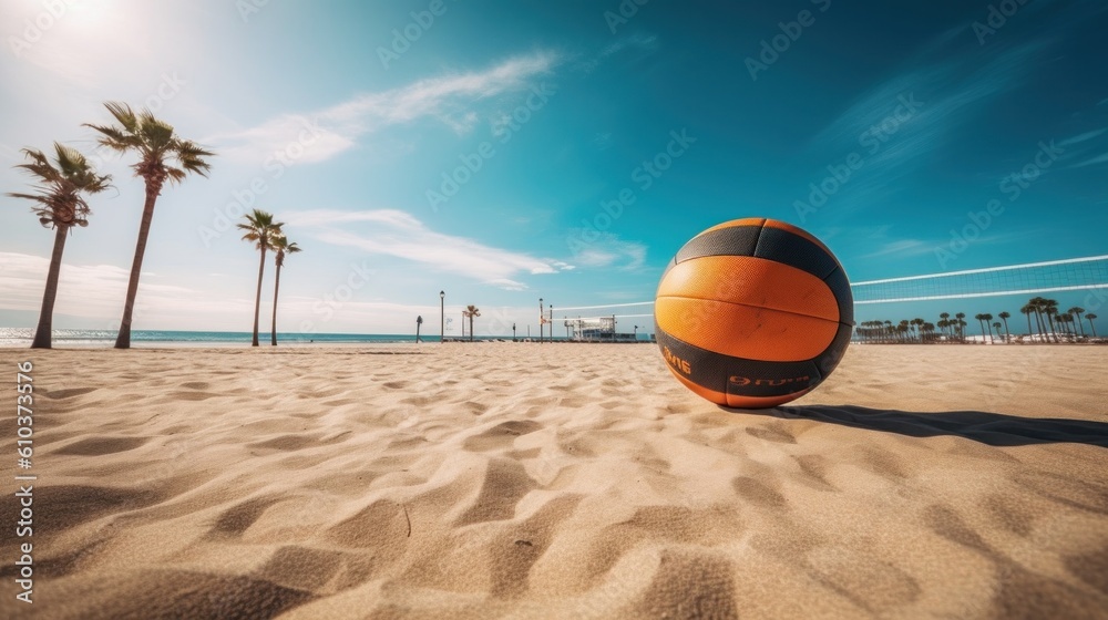 Summer beach volleyball. Illustration AI Generative.