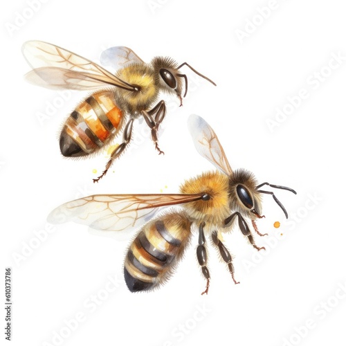 Honey bee isolated. Illustration AI Generative. © olegganko
