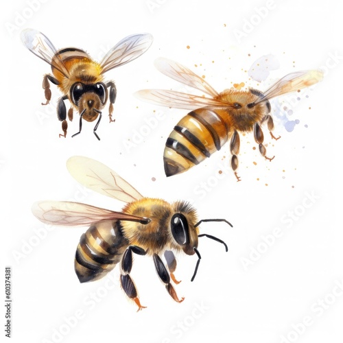 Honey bee isolated. Illustration AI Generative.