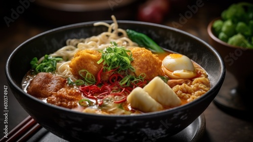 Asian curry noodle. Illustration AI Generative.