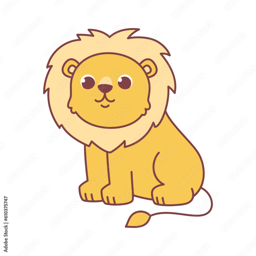 Cute animal lion. Vector illustration. The cartoon character is hand drawn and isolated on a white background. Cute animal lion. Vector illustration. The cartoon character is hand drawn and isolated on a white background.