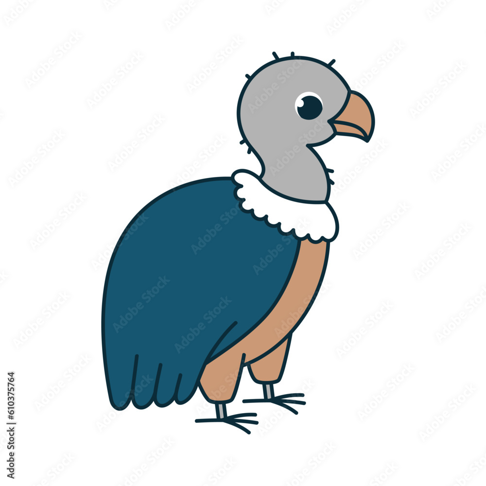 Fototapeta premium Cute animal bird vulture. Vector illustration. The cartoon character is hand drawn and isolated on a white background.