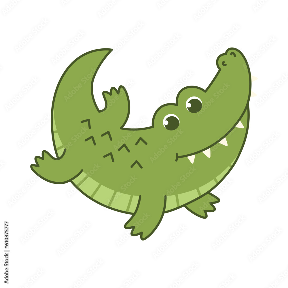 Cute animal crocodile alligator. Vector illustration. The cartoon character is hand drawn and isolated on a white background. Cute animal crocodile alligator. Vector illustration. The cartoon character is hand drawn and isolated on a white background.