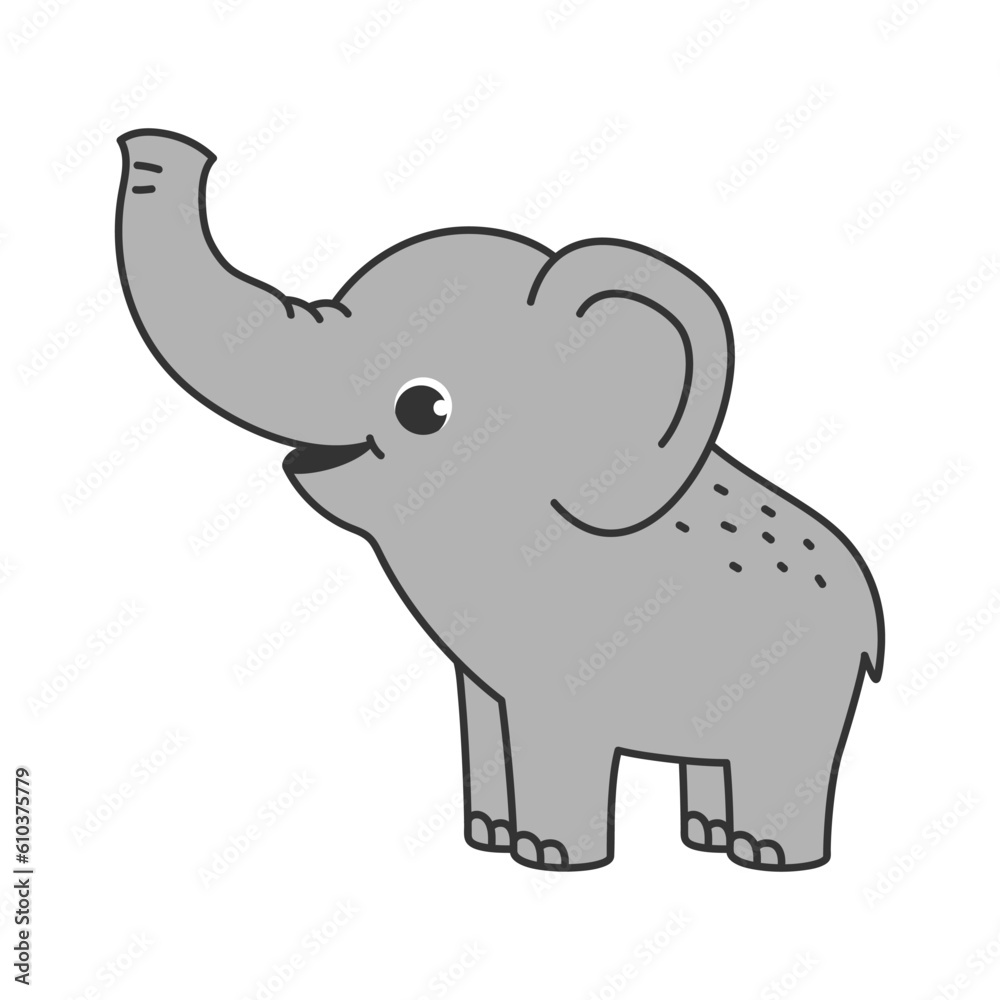 Obraz premium Cute animal elephant. Vector illustration. The cartoon character is hand drawn and isolated on a white background.