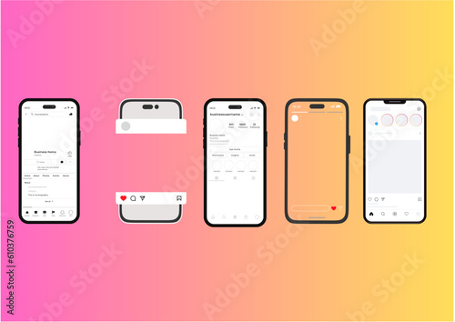 Instagram mockup. Set instagram screen social media and social network