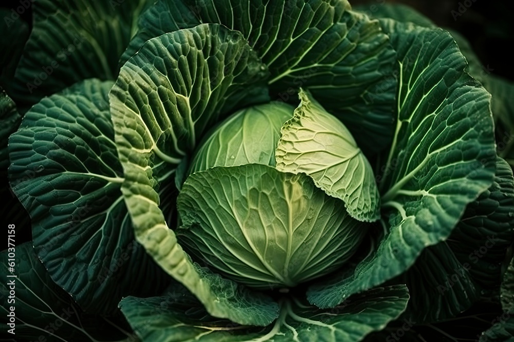 Obraz premium Full frame of fresh Cabbage. AI generated.