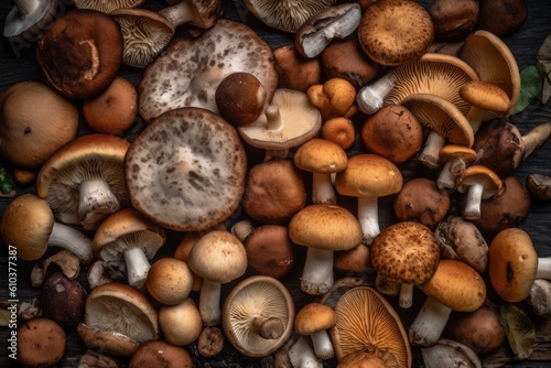 Full frame of fresh Mushrooms. AI generated.