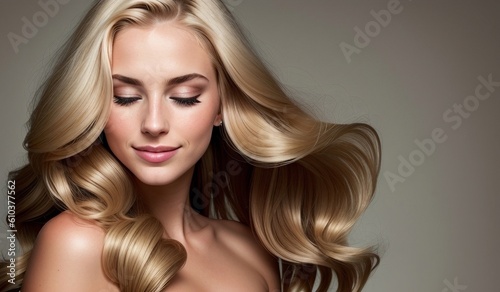 Beautiful blonde woman with shiny hair, generative ai image, fashion, beauty