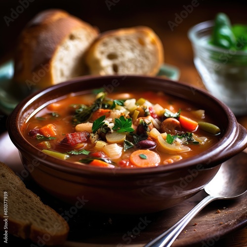 Minestrone Soup A traditional Italian vegetable soup made with a mix of seasonal vegetables, beans, and pasta or rice.