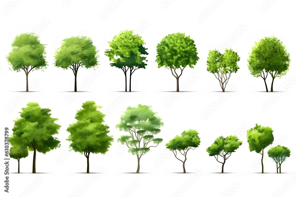 Collection of trees isolated on white background high resolution. generative ai Collection of trees isolated on white background high resolution. generative ai
