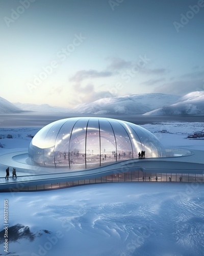 Futuristic igloo building, ...