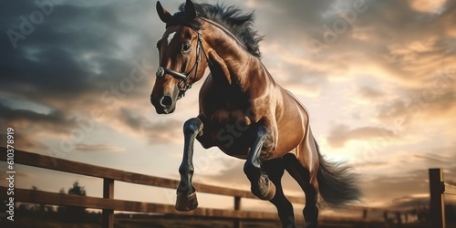 horse jumping a fence, generative ai © FrankBoston