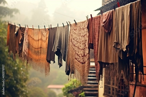 Laundry drying in the rain,...