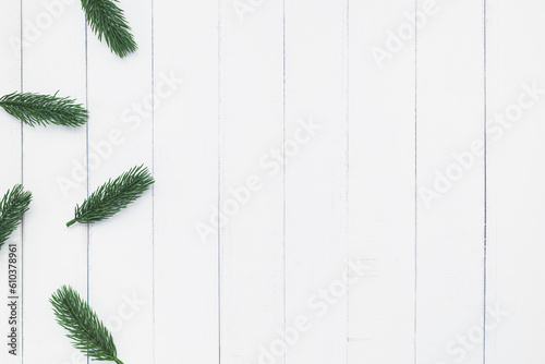 Flat lay of fir tree branch...
