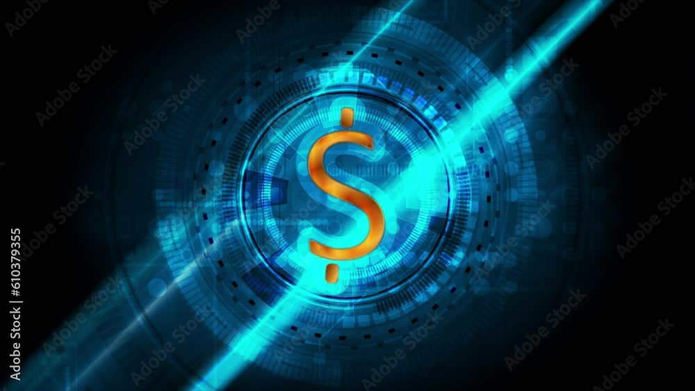 Glowing blue hi-tech HUD gears background with golden dollar sign. Seamless looping motion design. Video animation Ultra HD 4K 3840x2160 Glowing blue hi-tech HUD gears background with golden dollar sign. Seamless looping motion design. Video animation Ultra HD 4K 3840x2160