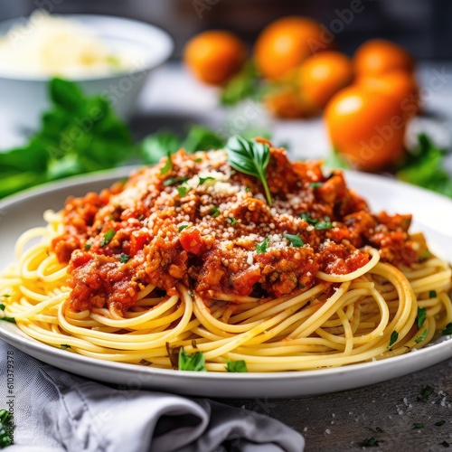 Traditional pasta spaghetti bolognese.