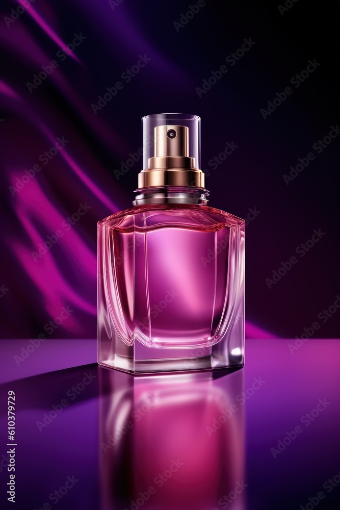 Graceful perfume bottle on a purple background by Generative AI Graceful perfume bottle on a purple background by Generative AI