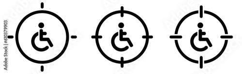 Wheelchair icon in target crosshair. Focus on disabled concept