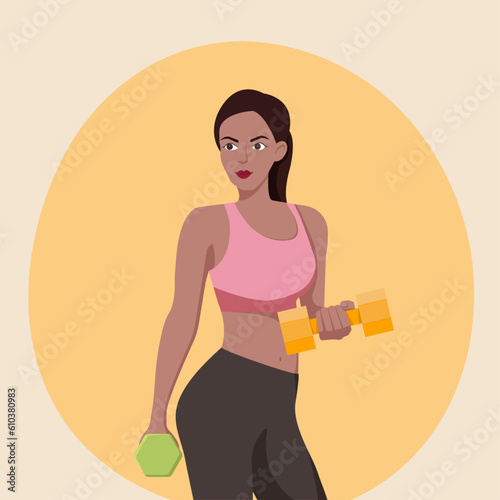 sport girl with dumbbells are doing exercises