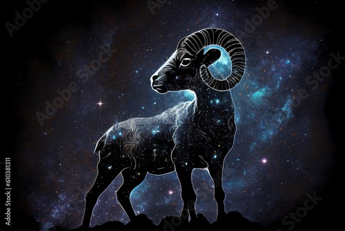 Ram in the night starry sky. Symbol of zodiac. Generative AI