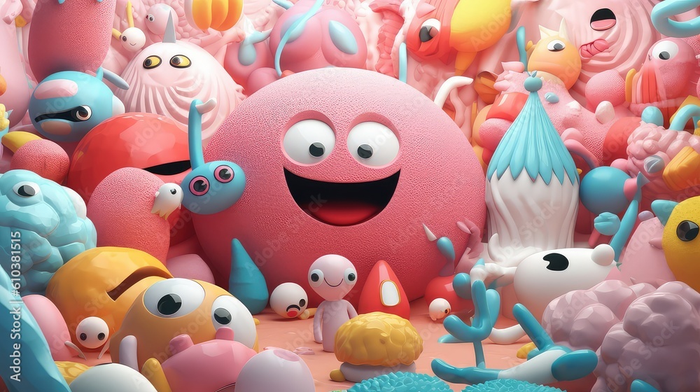 Generating AI Illustration Of Smiling Cartoon Characters With Pastel Background Generating AI Illustration Of Smiling Cartoon Characters With Pastel Background
