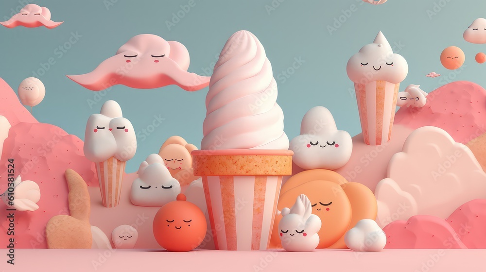 Adorable Pastel Ice Cream Cone ; Generating AI Illustration Adorable Pastel Ice Cream Cone ; Generating AI Illustration