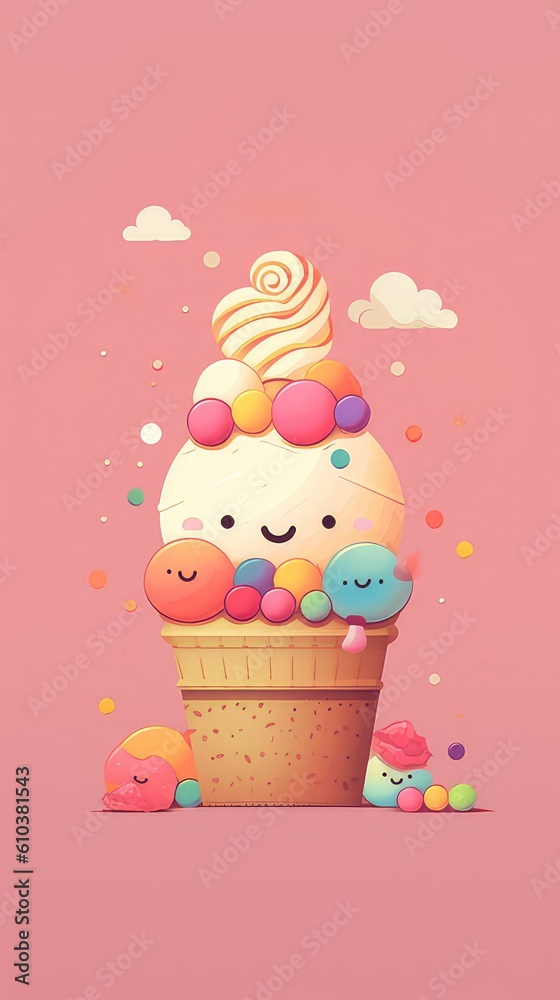 Adorable Pastel Ice Cream Cone ; Generating AI Illustration Adorable Pastel Ice Cream Cone ; Generating AI Illustration
