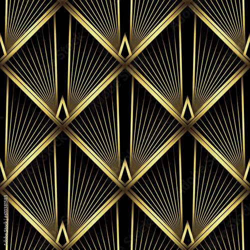 Art Deco Pattern. Vector background in 1920s style. Gold black texture