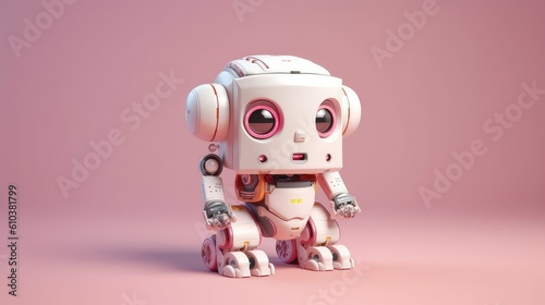 Cute pink cartoon robot on pink background. Generating AI illustration © Aris Suwanmalee