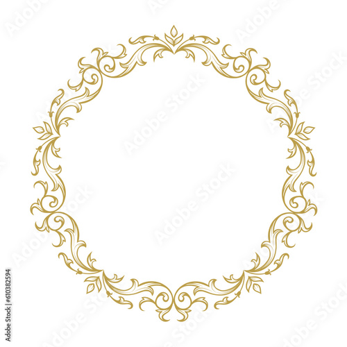 Floral circle Frame in classic style. Cute retro calligraphic fram