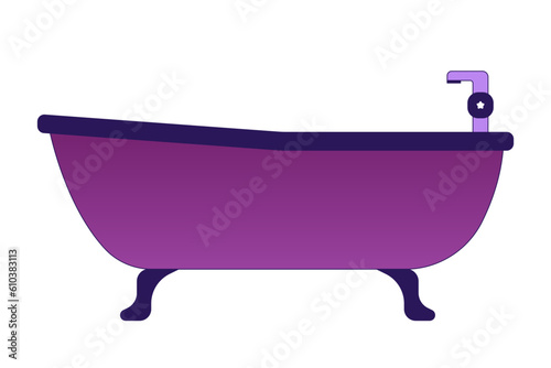 Bathtub with faucet in bathroom flat vector cartoon icon. Bath time in spa. Editorial, magazine spot illustration. Colorful object isolated on white. Editable 2D simple drawing, graphic design