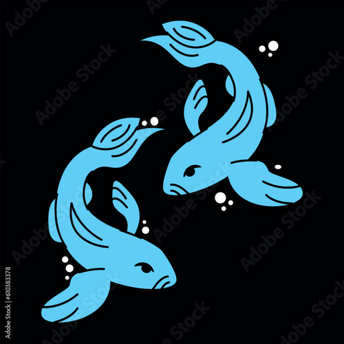 Astrological zodiac sign. Pisces Symbol. Constellations. Colorful isolated icon. Cartoon style. Logo, print, avatar template. Vector flat illustration isolated on background
