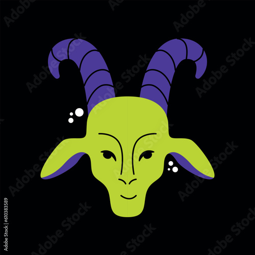 Astrological zodiac sign. Capricornus Symbol. Constellations. Portrait of a head. Colorful isolated icon. Cartoon style. Logo, print, avatar template. Vector illustration isolated on background